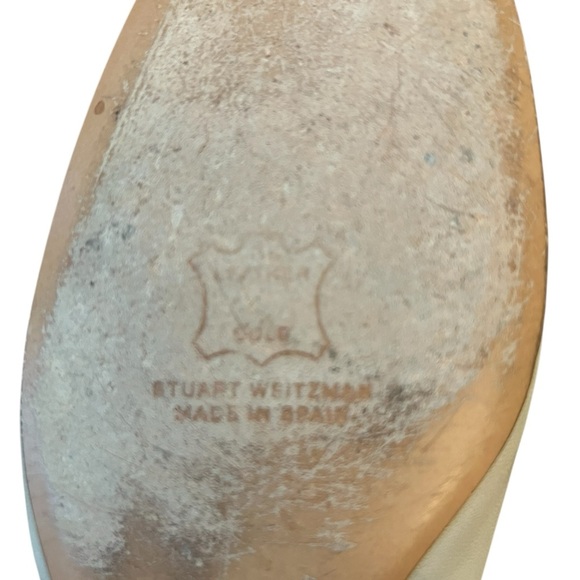 Stuart Weitzman cream tan leather kitten heels with whipstich and bow details - Picture 8 of 9
